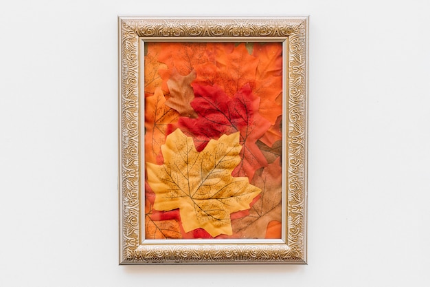 Free photo vintage frame with autumn leave inside