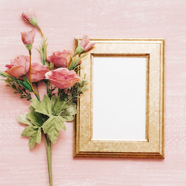 vintage frame with pink flowers