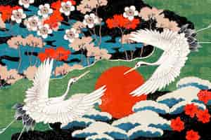 무료 사진 빈티지 일본 미술 패턴 일러스트