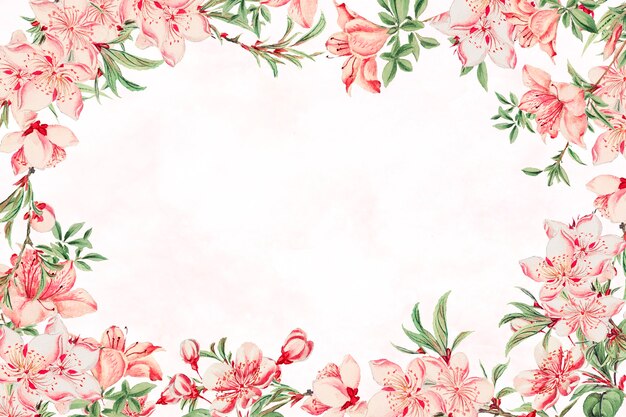 빈티지 일본식 꽃 프레임 복숭아 꽃 예술 인쇄, Megata Morikaga의 작품 리믹스
