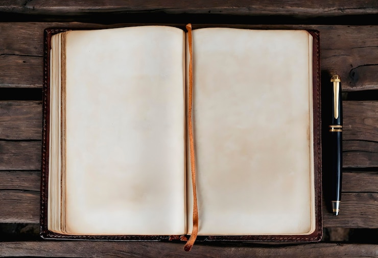 Free Photo vintage leather journal and pen