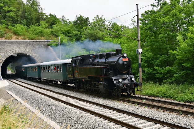 Vintage locomotive on the railway