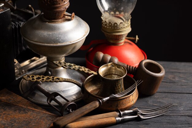 Vintage objects arrangement still life