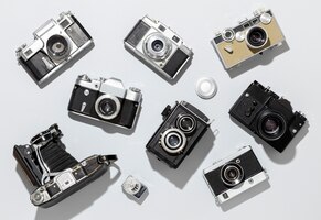 vintage photo cameras arrangement
