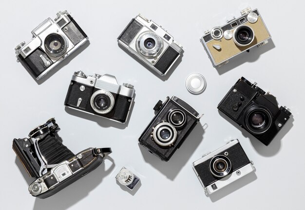 Vintage photo cameras arrangement