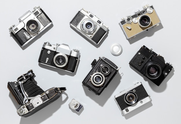 Vintage photo cameras arrangement