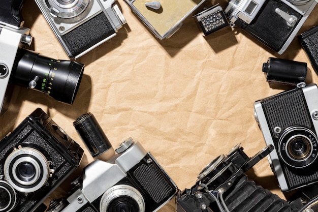 Vintage photo cameras composition