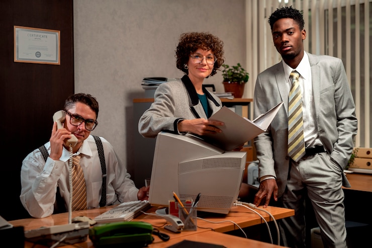 Free Photo vintage style office workers having a desk job