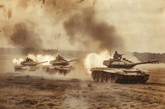 Free photo vintage style view of combat tank vehicle during war time