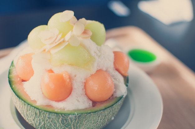 Free photo vintage tone - ice melon bingsu, famous korean ice-cream.