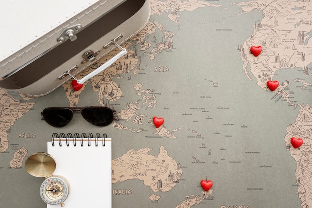 Vintage travel background with decorative items