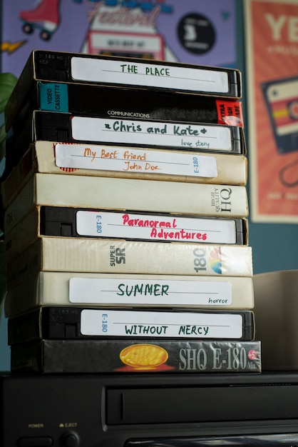 Foto gratuita confezione vintage vhs natura morta