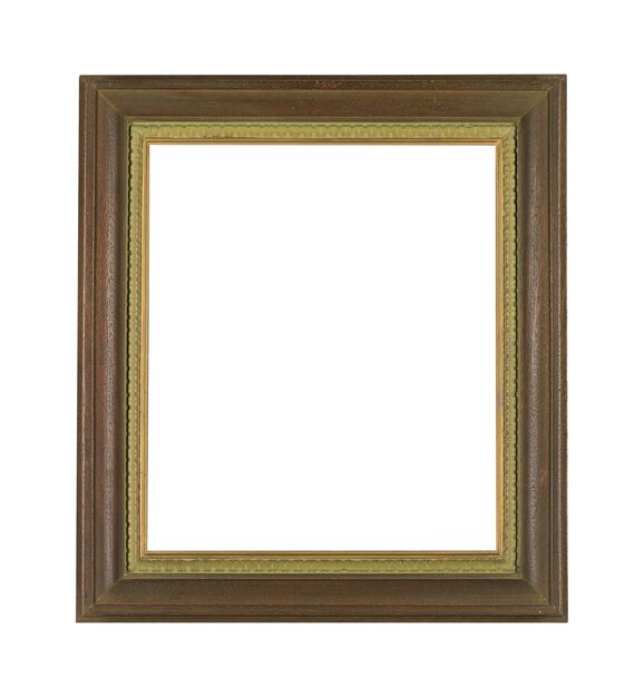 Vintage wooden frame for painting or picture isolated on a white wall