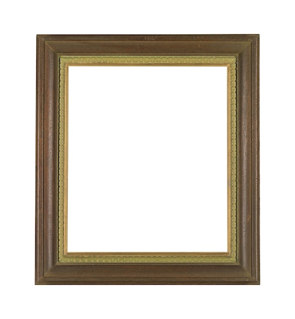 Vintage wooden frame for painting or picture isolated on a white wall