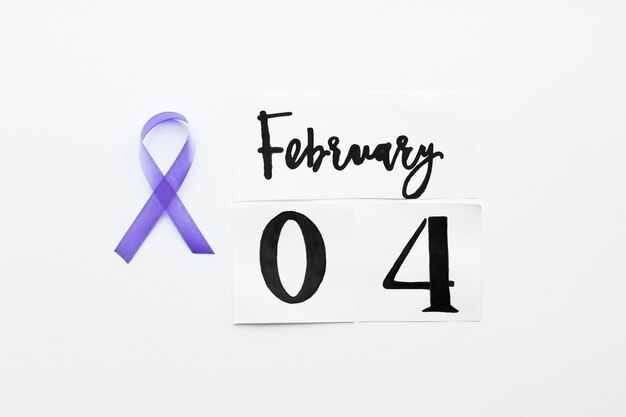Violet ribbon and February 4 writing