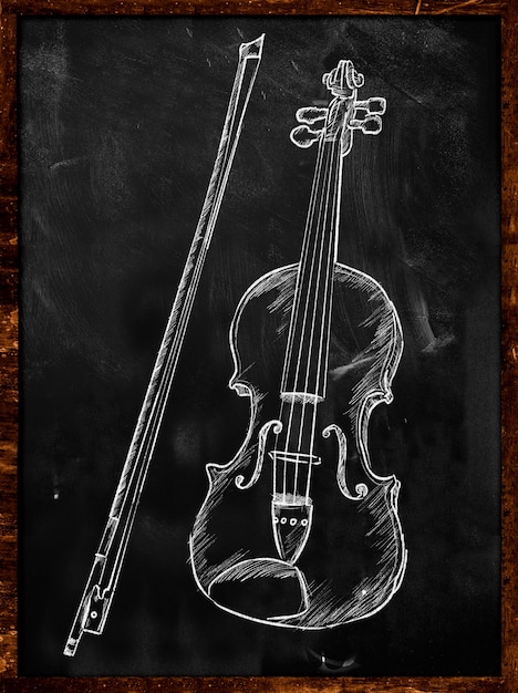 Violin drawing sketch on blackboard music