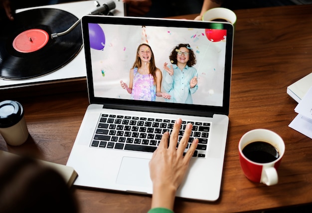 Virtual birthday party via video call on laptop in the new normal