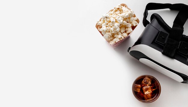 Virtual reality headset and popcorn