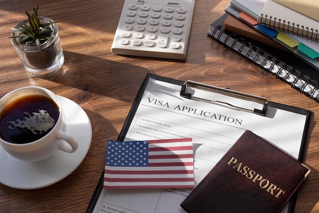 Visa application composition with american flag