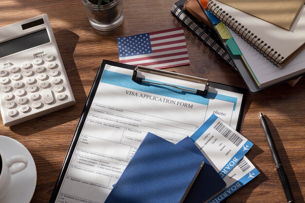 Visa application composition with american flag