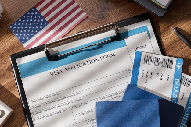 Visa application composition with american flag