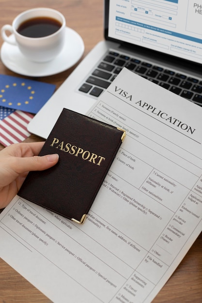 Free photo visa application composition with europe and america flag