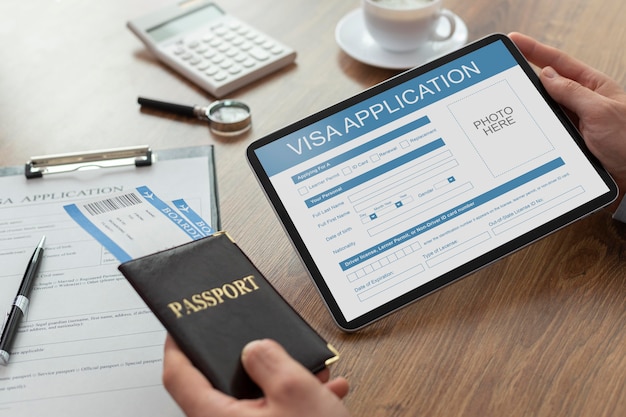 Visa application form on tablet