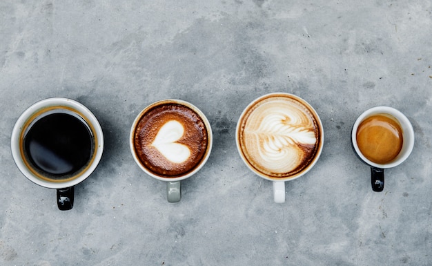 Vista aérea de varios tipos de café