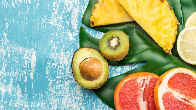 Vitamin fruit snack on monstera leaf