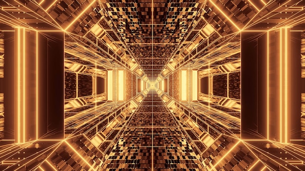 Vivid abstract psychedelic corridor for background with gold and brown colors