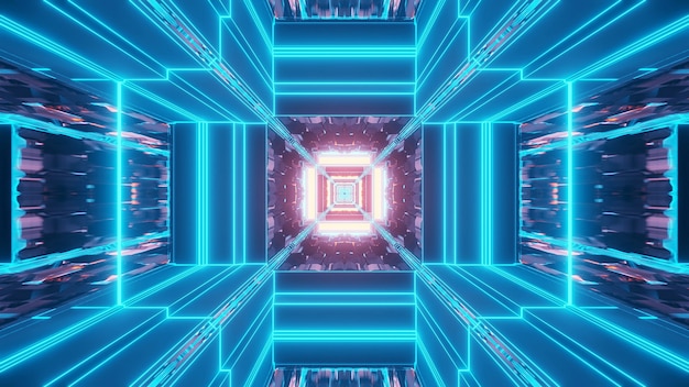 Яркий абстрактный психоделический узор коридора для фона с синими и фиолетовыми цветами