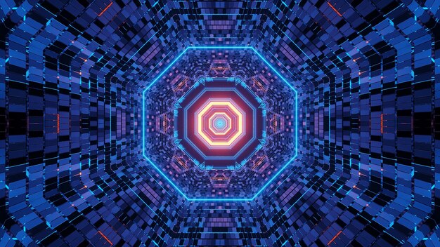 Vivid abstract psychedelic octagon corridor pattern for background with blue and purple colors