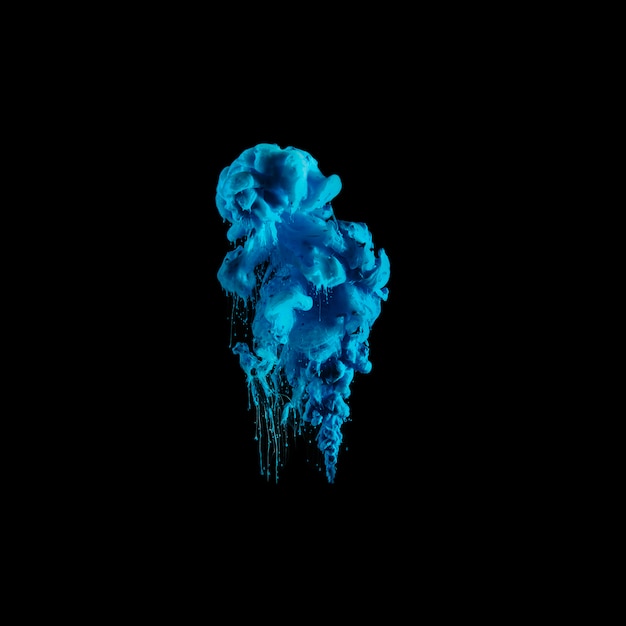 Free photo vivid blue ink drop in dark water