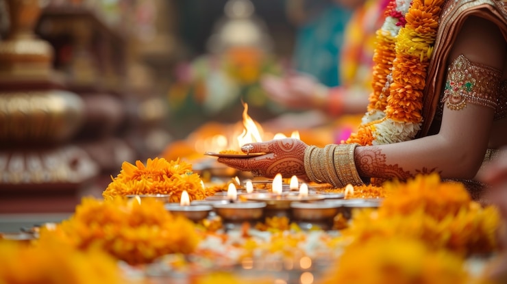 Free Photo vivid colors portrait of woman at navratri celebration