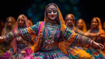 Free photo vivid colors portrait of woman at navratri celebration