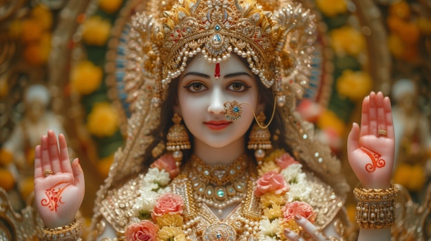 Foto gratuita ritratto a colori vivaci di una donna alla celebrazione del navratri