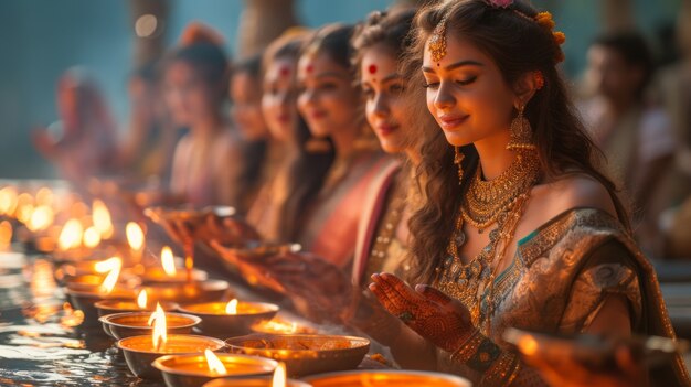 Free Photo vivid colors portrait of woman at navratri celebration