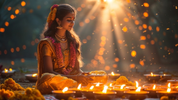 Free photo vivid colors portrait of woman at navratri celebration