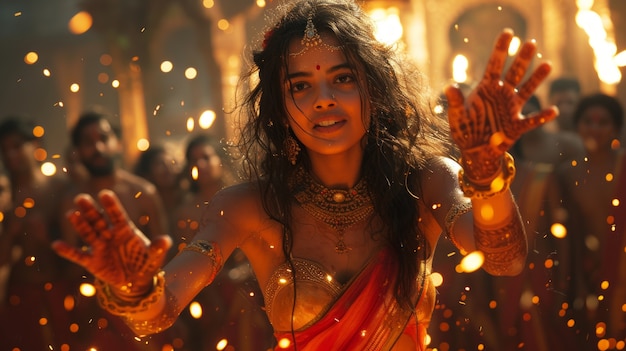 Vivid colors portrait of woman at navratri celebration