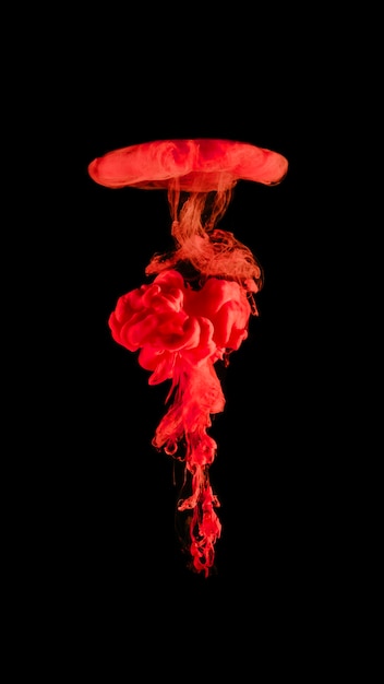 Vivid red cloud of ink in water