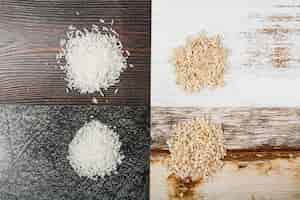 Free photo vivid wooden background with variety of rice