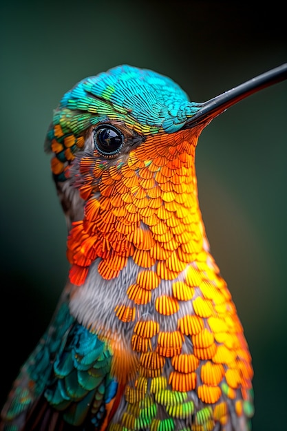 Vividly colored hummingbird in natural environment