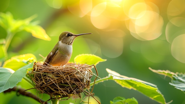 Vividly colored hummingbird in natural environment