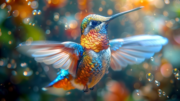 Foto gratuita colibrì dai colori vivaci nell'ambiente naturale