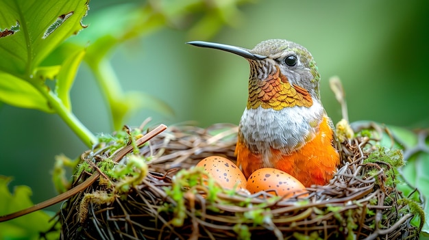 Vividly colored hummingbird in natural environment