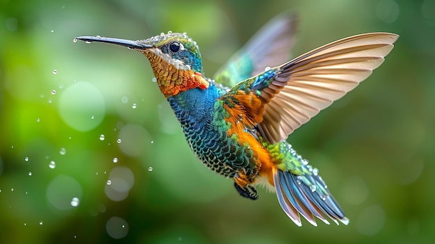 Vividly colored hummingbird in natural environment