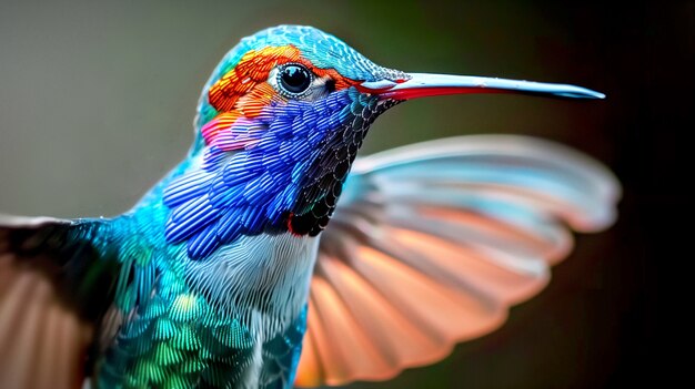 Vividly colored hummingbird in nature