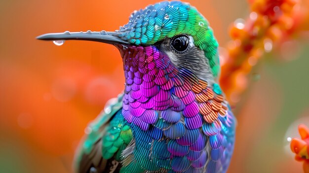 Vividly colored hummingbird in nature