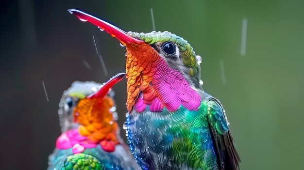 Vividly colored hummingbird in nature