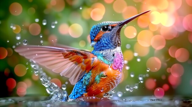 Vividly colored hummingbird in nature